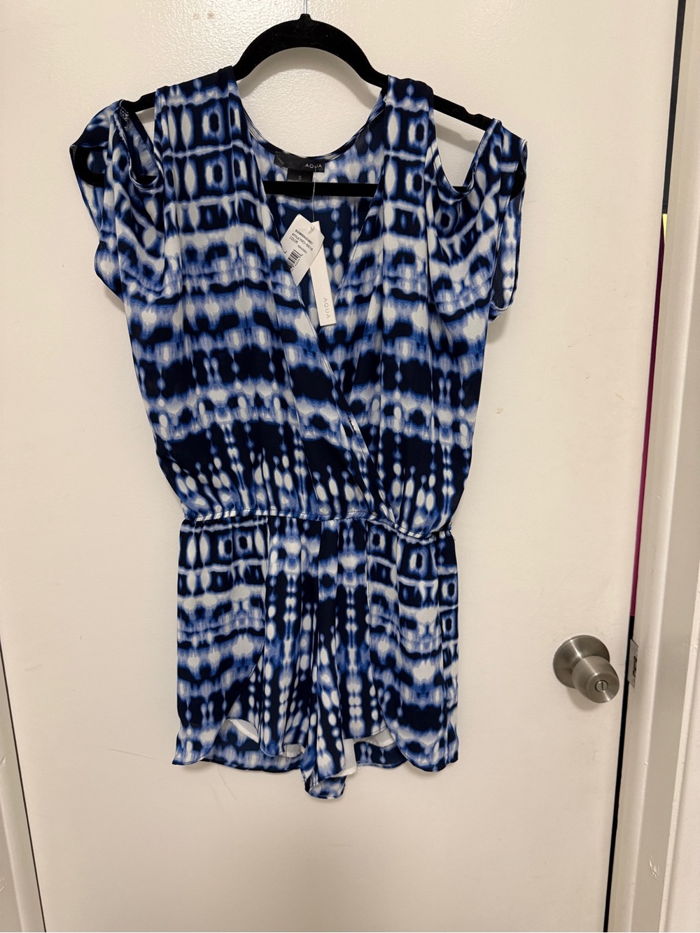 Aqua Blue Tie-Dye Cold-Shoulder Romper